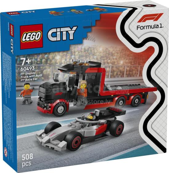 LEGO City F1 izstādes kravas automašīna ar Audi F1 sacīkšu automašīnu