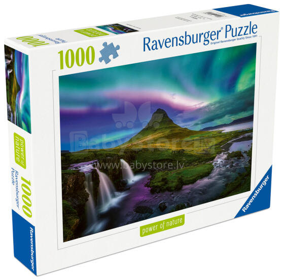Ravensburger puzle 1000 gabali: Aurora virs Kirkjufell