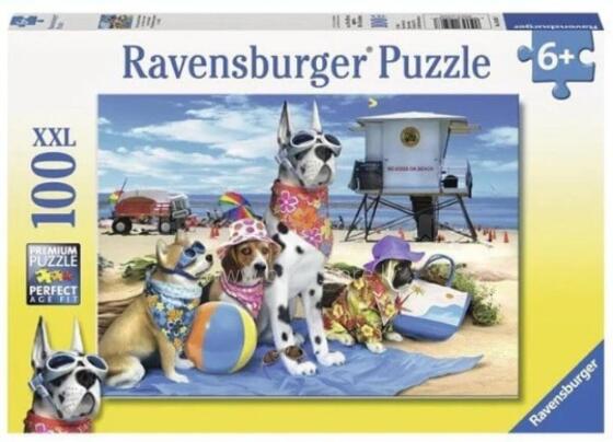 Ravensburger puzle 100 gab. Suņi pludmalē