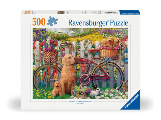 Ravensburger puzle 500 gabali: Mīļie suņi dārzā