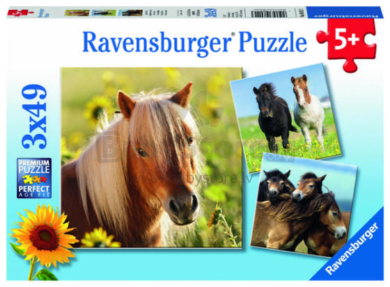 Ravensburger puzle 3x49 gabali: Mīloši zirgi
