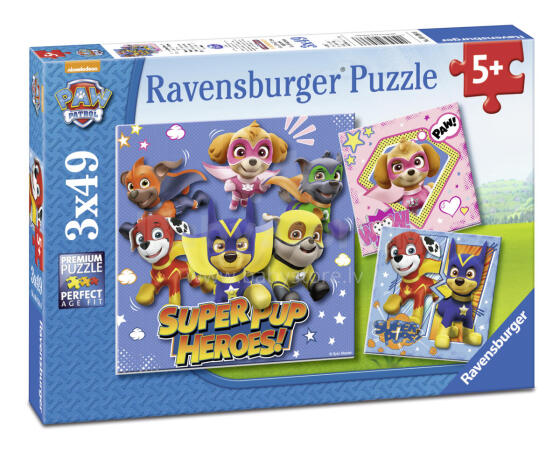 Ravensburger puzle 3x49 gabali Paw Patrol SuperPup varoņi