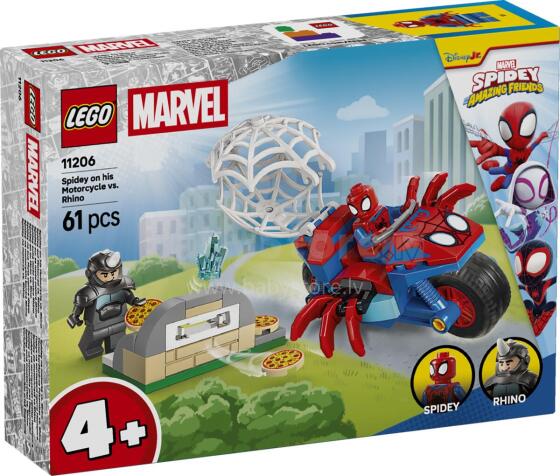LEGO Spidey uz viņa motocikla pret Rino