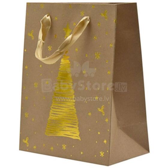 Подарочный бумажный пакет с золотым деревом и звездами