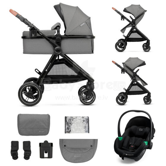 KINDERKRAFT Multifunkcionālais ratiņš ESME PRO 3in1 Mēness pelēks + MINK PRO 2