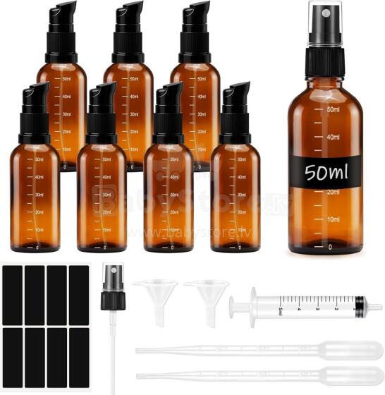 Empty Glass Bottles Brown with Sticker Funnel Art.294985   stikla pudele ar uzlīmes piltuvi un dozatoru,50ml,1gab