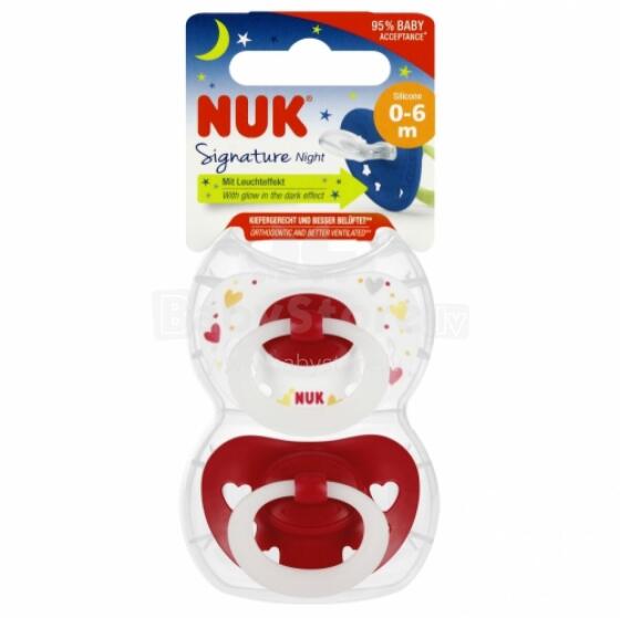 NUK 175270 Соска 2 шт. 0-6м signature NIGHT красная