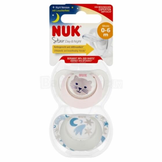 NUK 175286 Успокаивающая соска 2 шт. 0-6м D&N CAT розовая/белая