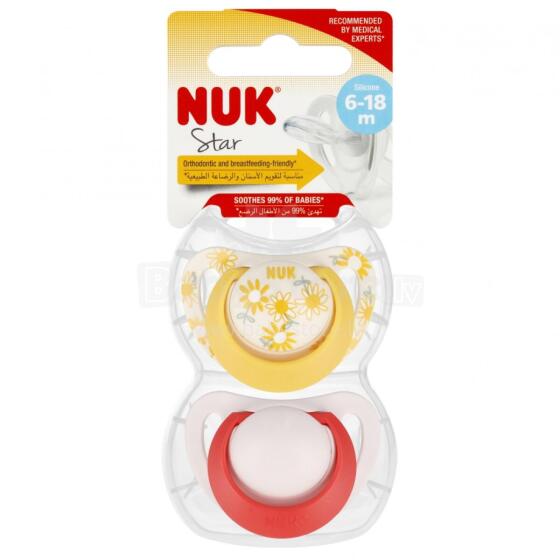NUK 736726 Соска 2 шт. 6-18м ЗВЕЗДА желтая/розовая