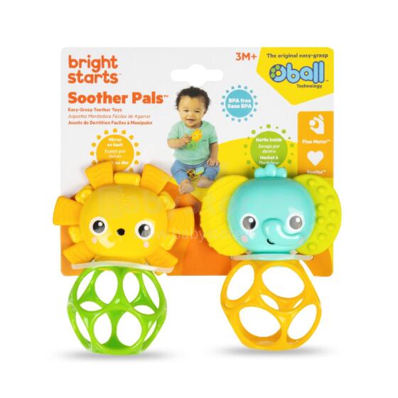 OBALL 16762-6 Zobu zīdaiņu rotaļlietu komplekts ar rattli Smoother Pals Lauva un Zilonis 3m+