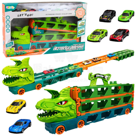 Dinozauru Kravas Auto ar Atsperu Trasi Automobiļu Pārvadātājs 4in1