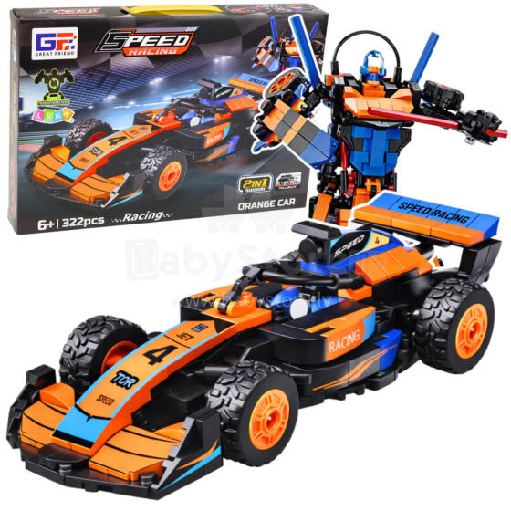 Būvniecības ķieģeļu auto robots sacīkšu 2in1 oranžs 322 gab.