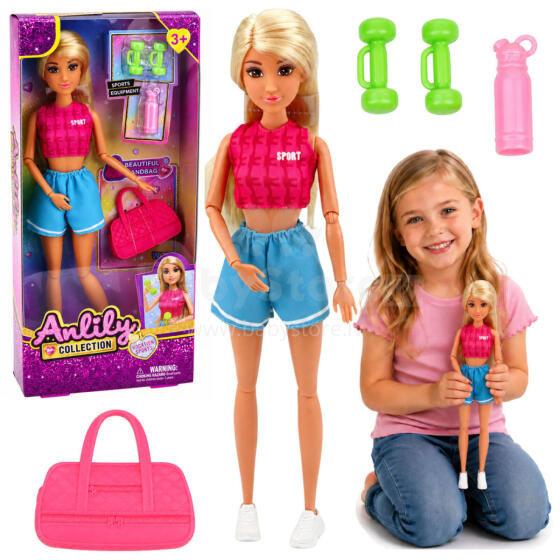 Anlily Doll in Sports Outfit, Dumbbells, Water Bottle, Bag, Accessories Set