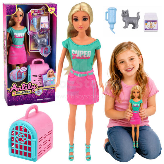 Anlily Doll with Pet Carrier Kitten Gray Accessories Set