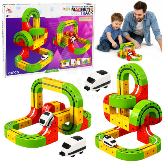 Magnētiskā trase ar elektrisko vilcienu 3D radošā konstrukcija 67 gab.