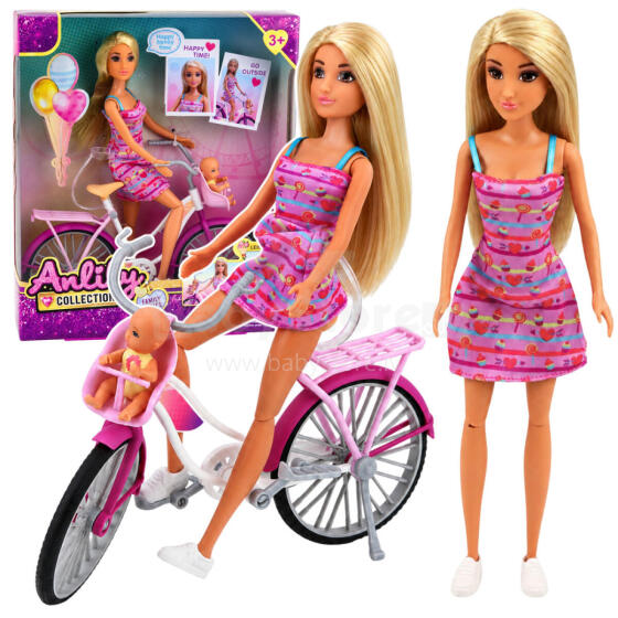 Anlily Doll in Pink Dress with Bicycle and Baby Seat Set