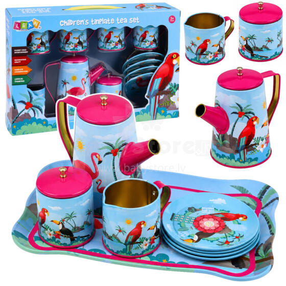 Tea Set with Parrots, Metal, Exotic Pattern, 12 pcs.