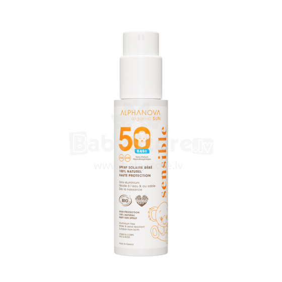 Alphanova Sun Baby Art.287564 Солнцезащитный спрей для детей, 100% натуральный минеральный фильтр, для чувствительной кожи,, SPF50, 100 г.
