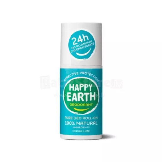 Happy Earth Roll-On Art.296504 dabisks rullīša dezodorants ar atsvaidzinošu laima un ciedra aromātu, 75 ml