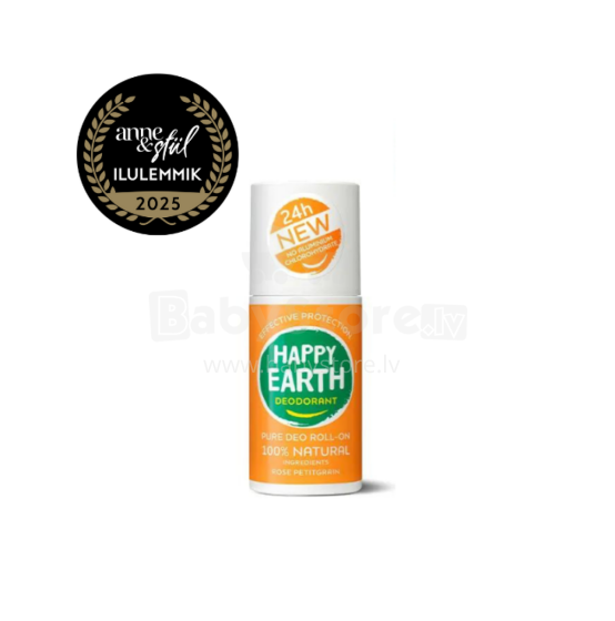 Happy Earth Roll-On Art.296505 100% dabīgs rozes un rūgto apelsīnu dezodorants rullītī, 75 ml