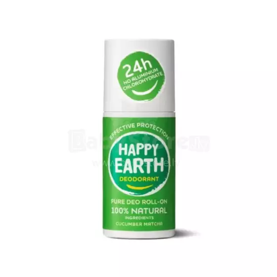 Happy Earth Roll-On Art.296506  100% dabīgs dezodoranta rullītis ar atsvaidzinošu gurķa un mačas aromātu, 75ml
