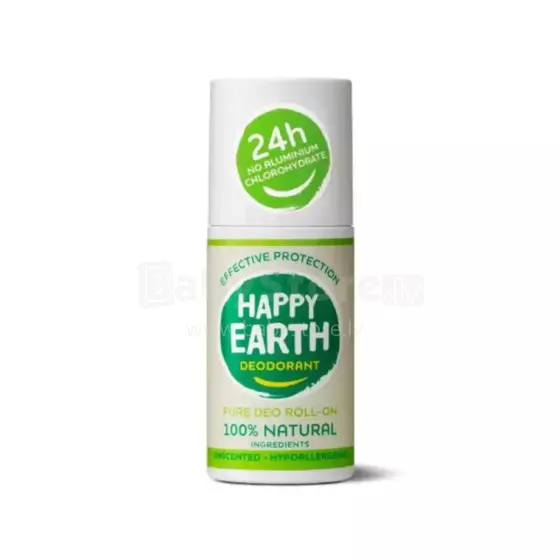 Happy Earth Roll-On Art.296508 100% dabīgs nesmaržots rullīša dezodorants jutīgai ādai, 75 ml