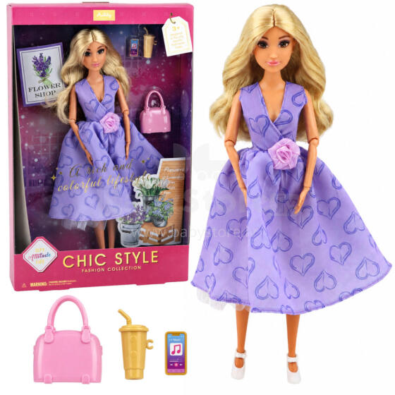 Anlily Fashion Doll in Purple Dress with Hearts and Purse Accessories Set
