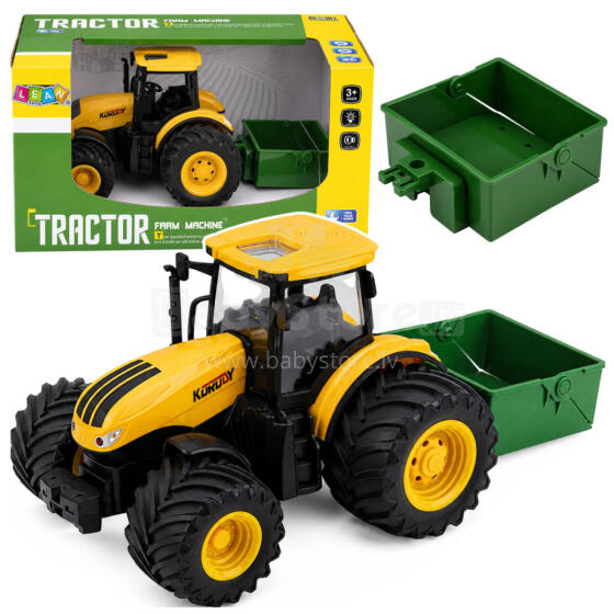 Lauksaimniecības traktors ar mēslojuma izkliedētāju, gaismas un skaņas, dzeltenā krāsā 1:24