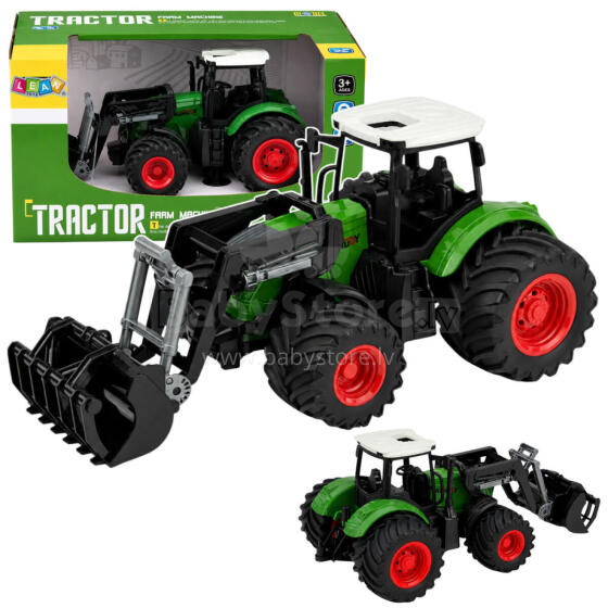 Lauksaimniecības traktors ar priekšējo iekrāvēju gumijas riepām zaļš 1:24