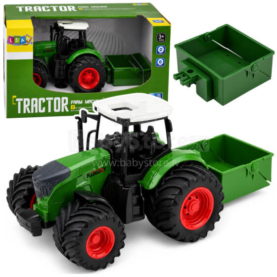 Lauksaimniecības traktors ar mēslojuma izkliedētāju gumijas riepām zaļš 1:24