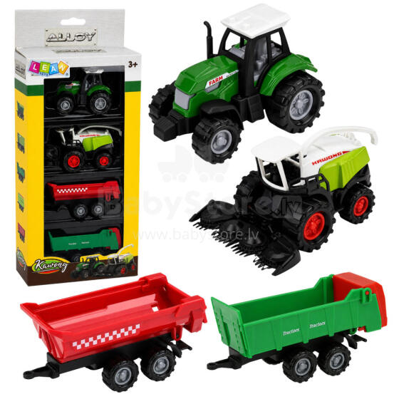 Lauksaimniecības transportlīdzekļu komplekts Traktors, lopbarības novācējs, piekabes transports 1:68 4 gab.