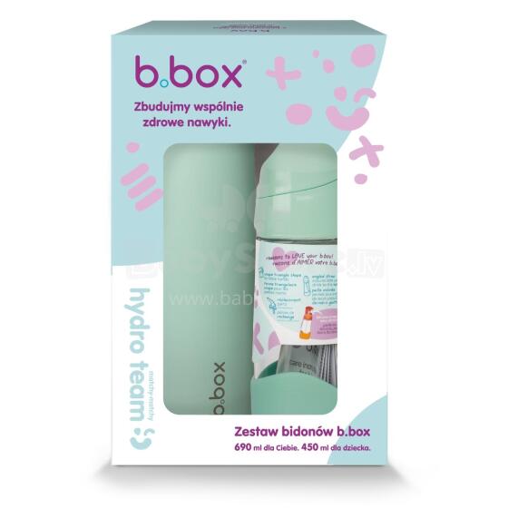 Hydro Team Set: 690 ml Spearmint Insulated Bottle + 450 ml Spearmint Tritan Water Bottle with Straw, b.box