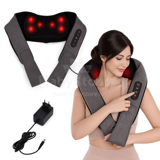 Siltināts shiatsu masāžas aparāts kaklam un mugurai ar rotējošām galvām 24W KADEN