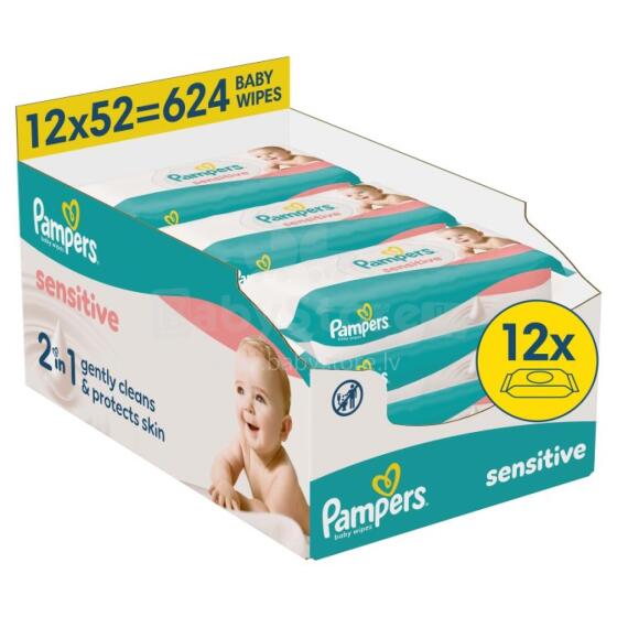 Pampers Sensitive mitrās salvetes zīdaiņiem, 12 iepak., 624 gab.