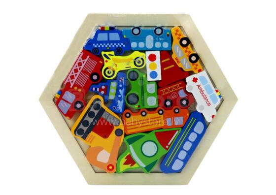 Puļķis Jigsaw Transportlīdzekļi Raķete Koka Bloki Krāsaini 15 gabali.