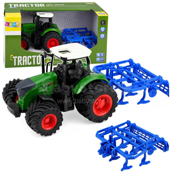 Agricultural Farm Tractor With Cultivator Tillage Unit Green 1:24