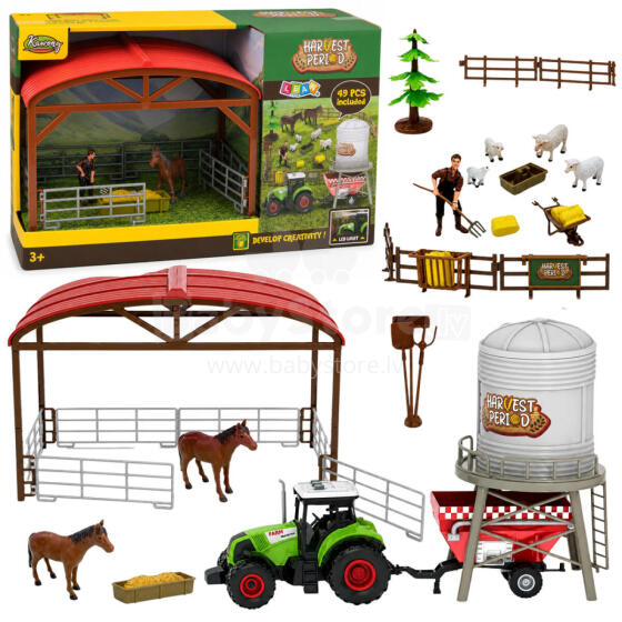 Farm set with Tractor Stable Silo Figures Animals Tools 49 pcs.