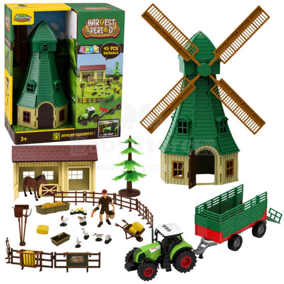 Farm set with tractor, windmill, stable, trailer and animal figures, 45 pieces.