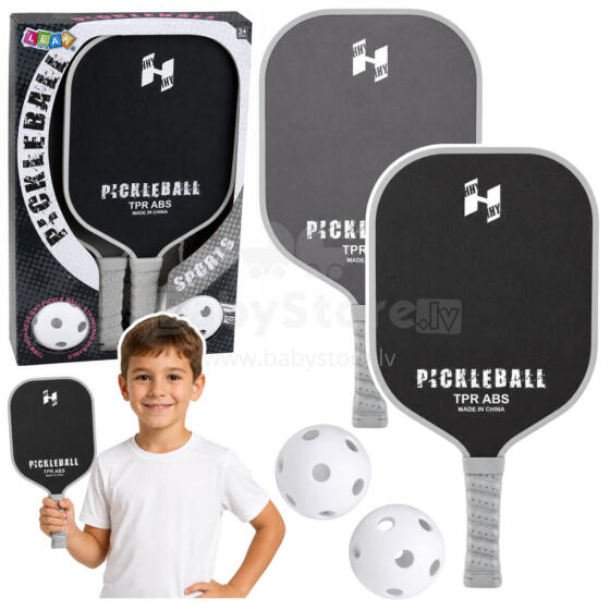 Pickleball tenisa badmintonu raketes komplekts ar 2 bumbām melnā un pelēkā krāsā
