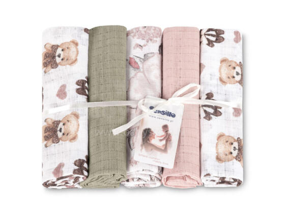 TETRA DIAPER 70X80 5-PACK TEDDY PINK