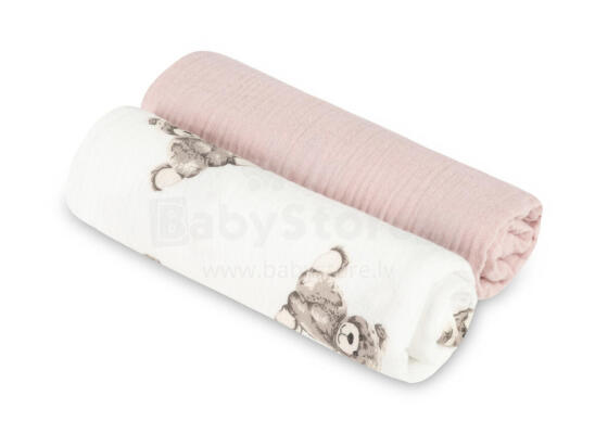 DIAPER CRUSHED MUSLIN 60X75 2-PACK TEDDY PINK