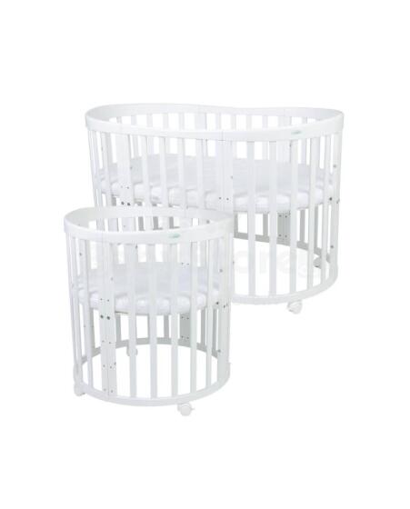 Waldin Oval Baby Collection Bed Crib  7 in 1 Art.297541 White Koka ovāla daudzfunkcionāla gulta 7 vienā ar matraci