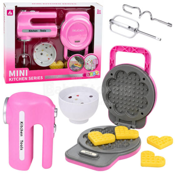 Kitchen Set Waffle Maker Mixer Interchangeable Tips Lights Sounds Pink