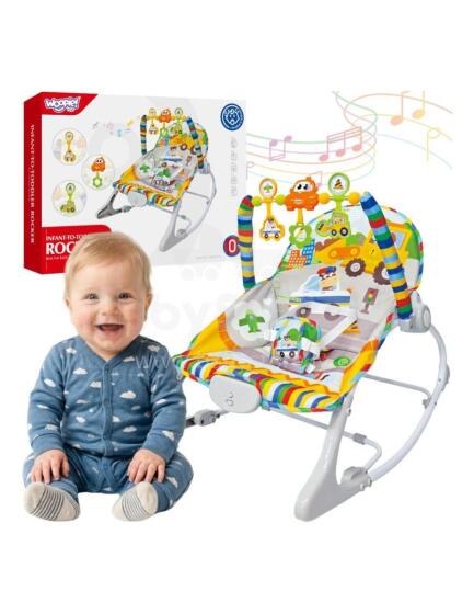 WOOPY BABY Interaktīvais šūpuļkrēsls ar vibrācijām un krāsainu arku