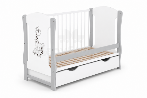 Elf Bed Zephyr Drawer Art.298057 White\Grey Bērnu koka gulta ar atvilktni 120x60cm