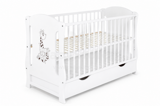 Elf Bed Zephyr Drawer Art.298058 White Wooden baby crib with a storage drawer (120x60 cm)