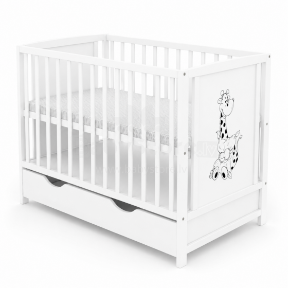 Elf Bed Bloom Drawer Art.298072 White  Wooden baby crib with a storage drawer (120x60 cm)