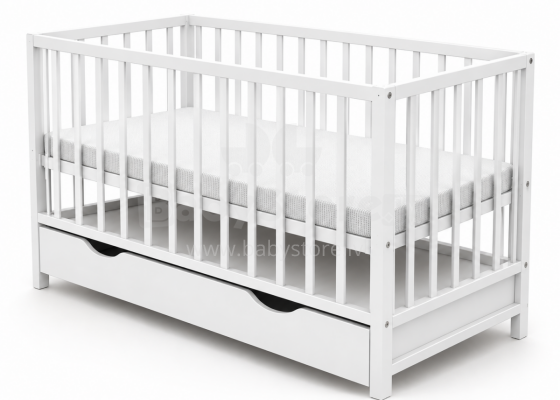 Elf Bed Сlassic Drawer Art.298084 White Bērnu koka gulta ar atvilktni 120x60cm