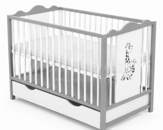 Elf Bed Petal II Drawer Art.298144 White/Grey  Wooden baby crib with a storage drawer (120x60 cm)