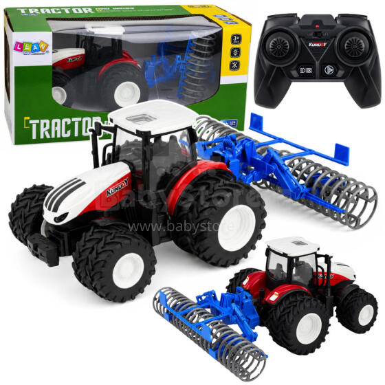 Tālvadības Traktors ar Rullīti RC Gaismas Sarkans 1:24